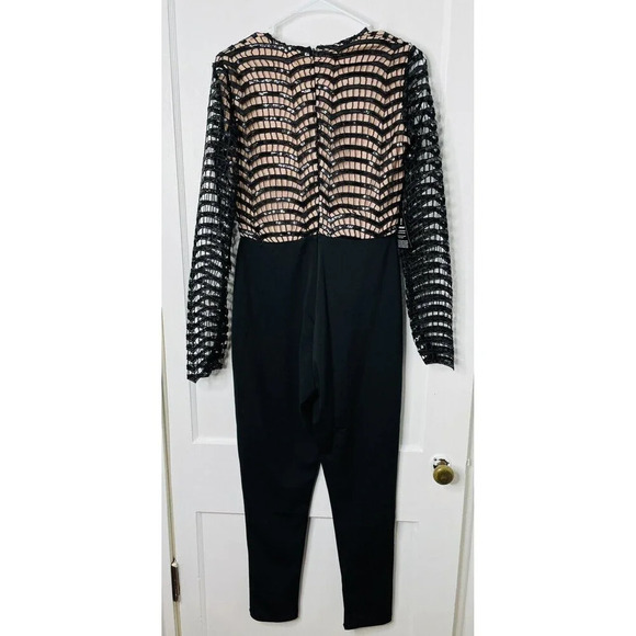 Rare London Jumpsuit Sz M 6 Womens Black Sequin Open Knit V-Neck NWT - Picture 4 of 13